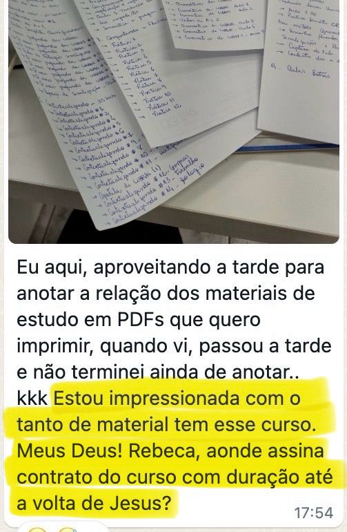 Depoimento de aluna no WhatsApp